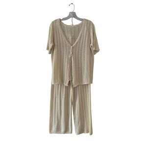 ​Boutique Women's M Apricot Cream Crochet Knit 2pc Set Pointelle Boho Cottagecor
